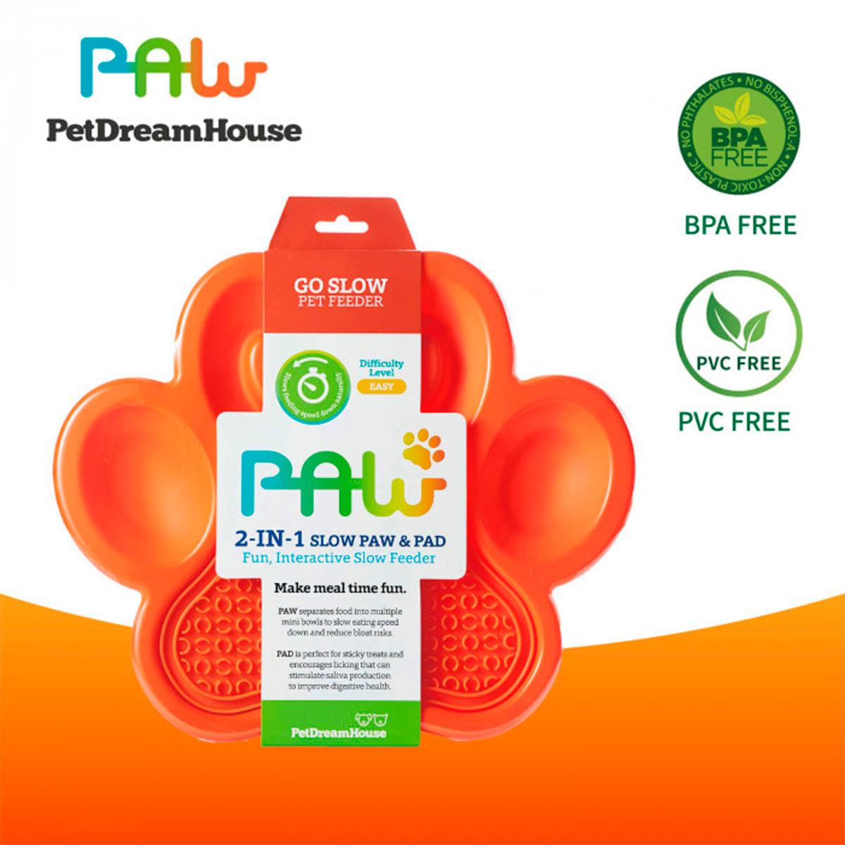 Alfombra De Lamer Petdreamhouse Paw 2 En 1 Naranja Alimentador Lento Y Almohadilla